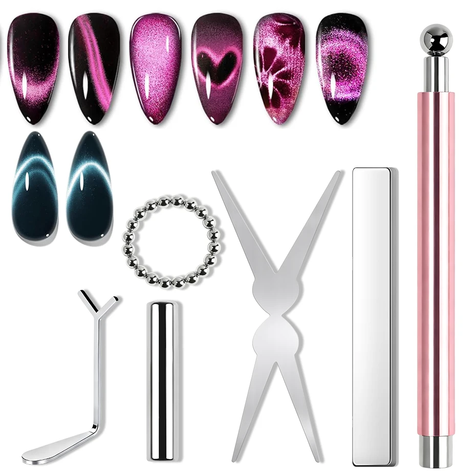 6개입 캣아이 네일 자석 도구 세트, 프렌치 팁 캣아이 하트 자석 네일 자석 스틱 캣아이 젤 폴리쉬 자석 도구 매니큐어