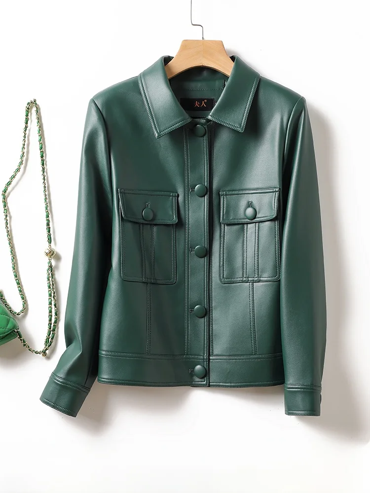  Ning 정품 가죽 자켓 여성용 짧은 봄 가을 겉옷 루즈 2025 새로운 한국 스타일 다목적 슬리밍 양가죽 자켓