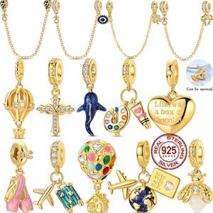 오리지널 925 실버 골드 참 비즈 팔찌 DIY 반딧불이 고래 발레 슈즈 펜던트 여성용 주얼리