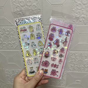 만화 복고풍 헤이세이 스타일 핑크 토끼 아크릴 레이저 다채로운 스티커 Diy 수제 전화 케이스 장식 휴일 장난감 선물