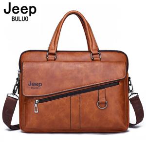 JEEP BULUO 남자 서류 가방 분할 가죽 노트북 새 가방 14 
