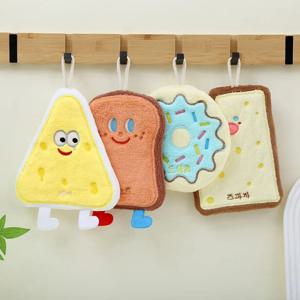 수건 홈 데코 주방 욕실용 걸이형 핸드 타월, 걸이 고리가 있는 매우 부드러운 핸드 드라이 타월, 귀여운 만화 타월