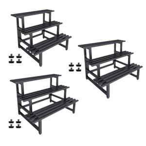 금속 식물 스탠드 블랙 독립형 안정적인 3 단 화분 디스플레이 선반, 사무실 발코니 실내 야외 정원 꽃 가게