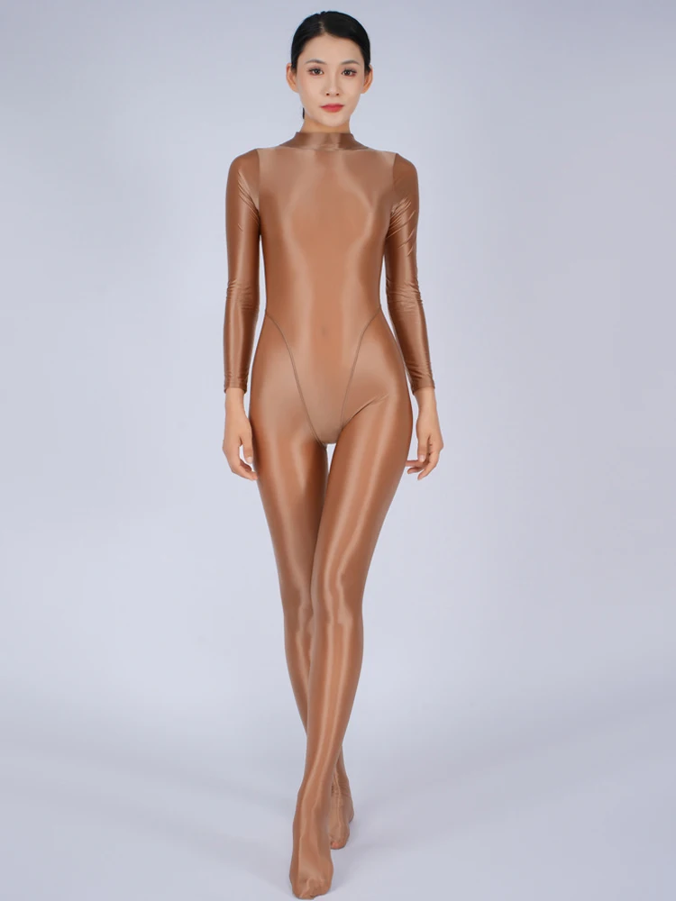섹시한 여성 캔디 컬러 점프 슈트 높은 탄성 슬립 새틴 반짝 이는 바디 슈트 스키니 슬리밍 스타킹 전신 레오타드 셰이퍼 착용