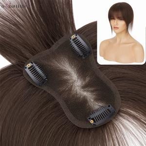 S-noilite 여성용 인모 토퍼, 손으로 짠 싱글 매듭 토퍼, 앞머리 중앙 부분 레이스 헤어피스 포함 천연 헤어 가발, 8x11cm