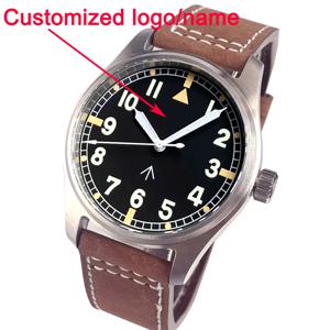 맞춤형 Miyota8215 39mm 샌드블라스트 케이스 파일럿 남성용 레트로 시계 사파이어 글래스 빈티지 다이얼 아라비아 숫자 200m 방수