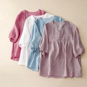 여성 면셔츠 빅사이즈 루즈핏 트렌디 빈티지 슬림 5부소매 상의