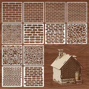 12피스 세트 5.9x5.9인치 재사용 가능한 플라스틱 스텐실, DIY 아트, 스크랩북 및 홈 데코레이션에 적합 - 벽, 바닥, 타일 및 캔버스용 다용도 페인팅 스텐실