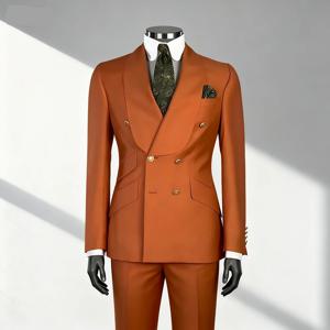 남성용 스마트 캐주얼 솔리드 정장 턱시도 수트 2개, 숄 라펠 더블 브레스티드 재킷과 바지 포함, 비즈니스 및 결혼식용