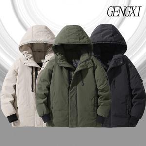 2025 겨울 신상 남성용 화이트 덕다운 작업복 재킷 캐주얼 패션 방한 후드 다운 재킷 상의