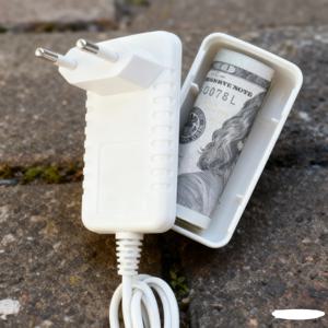 1개 플라스틱 전기 어댑터와 전선 플러그가 있는 비밀 수납함, 돈 보관용