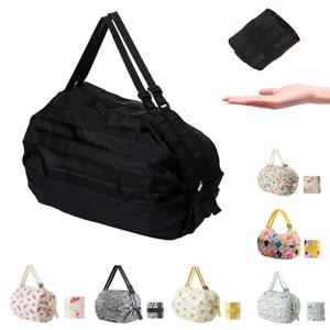 대형 접이식 쇼핑백 재사용 가능한 에코백 식료품 포장 비치 장난감 보관 가방 숄더백 고양이 레몬 프린팅 파우치 토트백