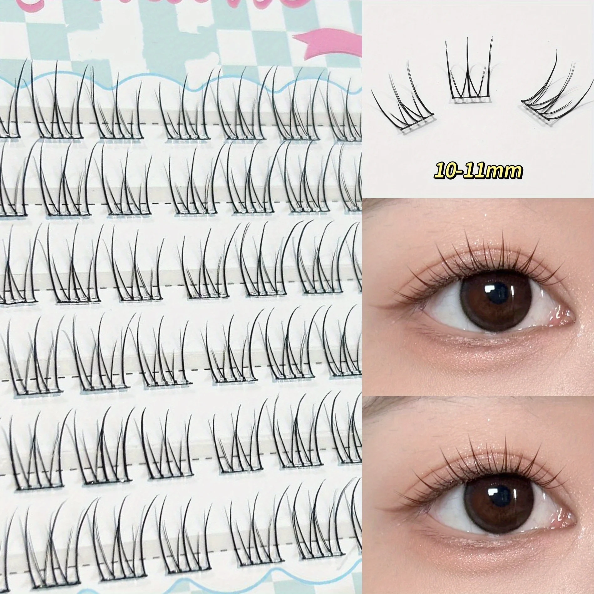 믹샤오허 글루프리 인조 속눈썹 48 클러스터 10-13mm C 컬 초보자 DIY 일본 및 한국 자연스러운 풍성한 분절형 속눈썹