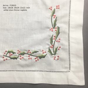 패션 크리스마스 냅킨 12 개 세트, 18x18 인치, 화이트 헴 스티치 린넨 테이블 냅킨, 컬러 자수 꽃 디너 냅킨