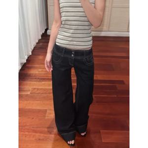 아메리칸 레트로 로우 웨이스트 와이드 레그 진 여성 여름 가을 루즈 드레이피 키 큰 롱 핫걸 와이드 팬츠