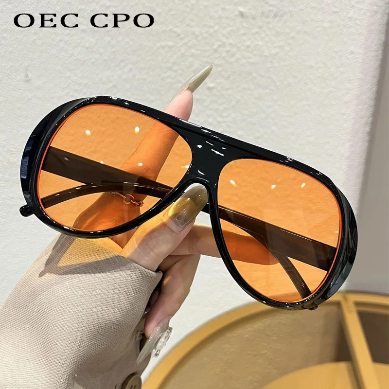 OEC CPO 패션 더블 브리지 파일럿 선글라스 여성용 대형 프레임 선글라스 UV400 레트로 선글라스 여성용 오렌지 옐로우 안경