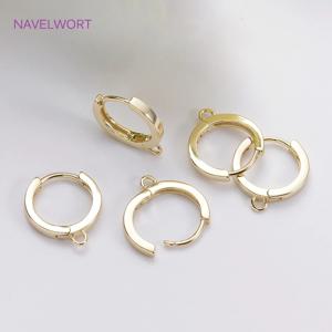 14K 금도금 황동 귀걸이 후크 라운드 후프 귀걸이, 귀걸이 고정 장치, 귀걸이용 패스너, DIY 귀걸이 제작 액세서리