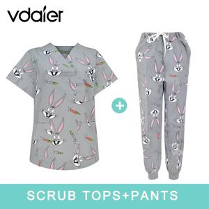 면 인쇄 수술 세트 애완 동물 클리닉 치과 소아과 의사 미용 병원 유니폼 스크럽 세트 작업복 의료복
