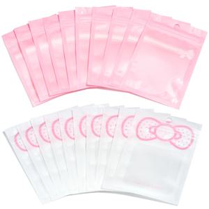 투명 OPP 자체 밀봉 가방, 핑크 활 패턴, 귀여운 포장 파우치, 캔디 쥬얼리 간식 선물 보관 가방, 로트당 20 개