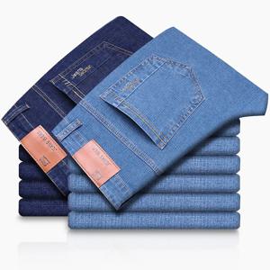 여름용 연청 남성용 편안한 소프트 진 얇은 스트레이트 비즈니스 데님 팬츠 통기성 좋은 코튼 캐주얼 스트레치 워크 트라우저