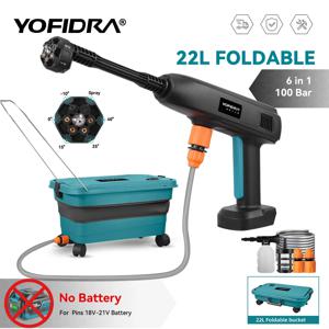 요피드라 100바 전기 고압 세차기 500W 가정용 물 분사기 마키타 배터리 핀용 22L 접이식 물통 포함