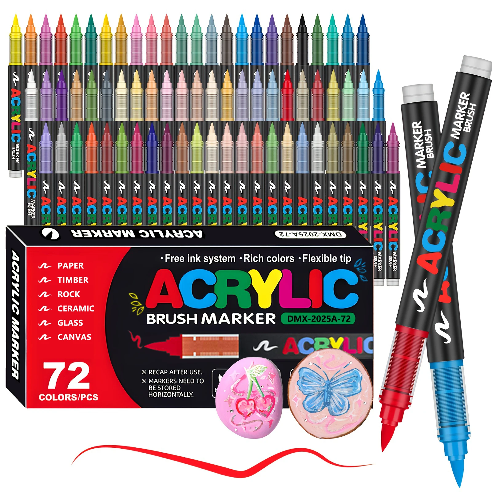 아크릴 마커 브러시 끝 페인트 마커 12-72 색상 아크릴 페인트 펜 락 캔버스 우드 세라믹 성인 색칠 DIY 공예품