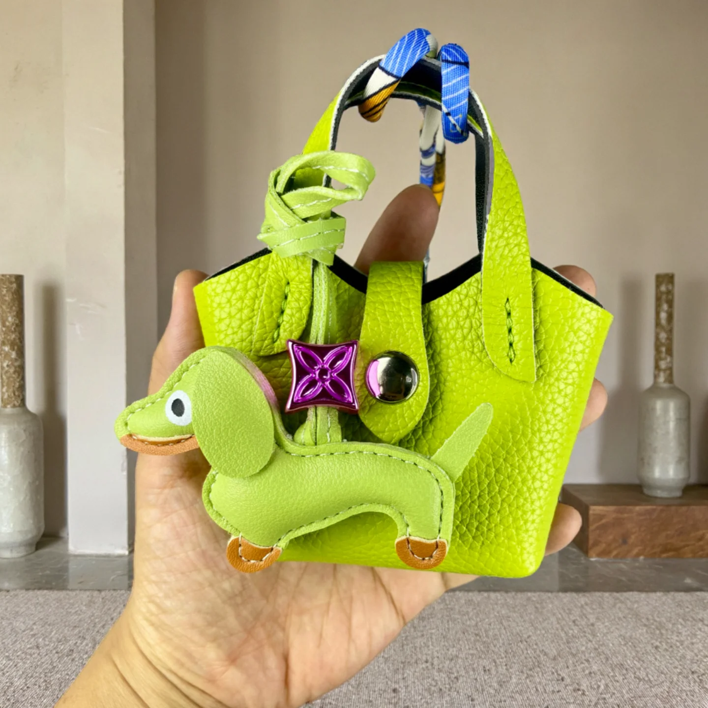 미니 PU 가죽 가방 에어팟 케이스/립밤/동전용 작은 닥스훈트 장식-기능성 & 장식 가죽 파우치-선물