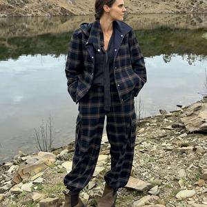 여성용 신상 캐주얼 시크 수트 체크무늬 후드 재킷 루즈 랜턴 워크웨어 팬츠 패션 가을 겨울 수트