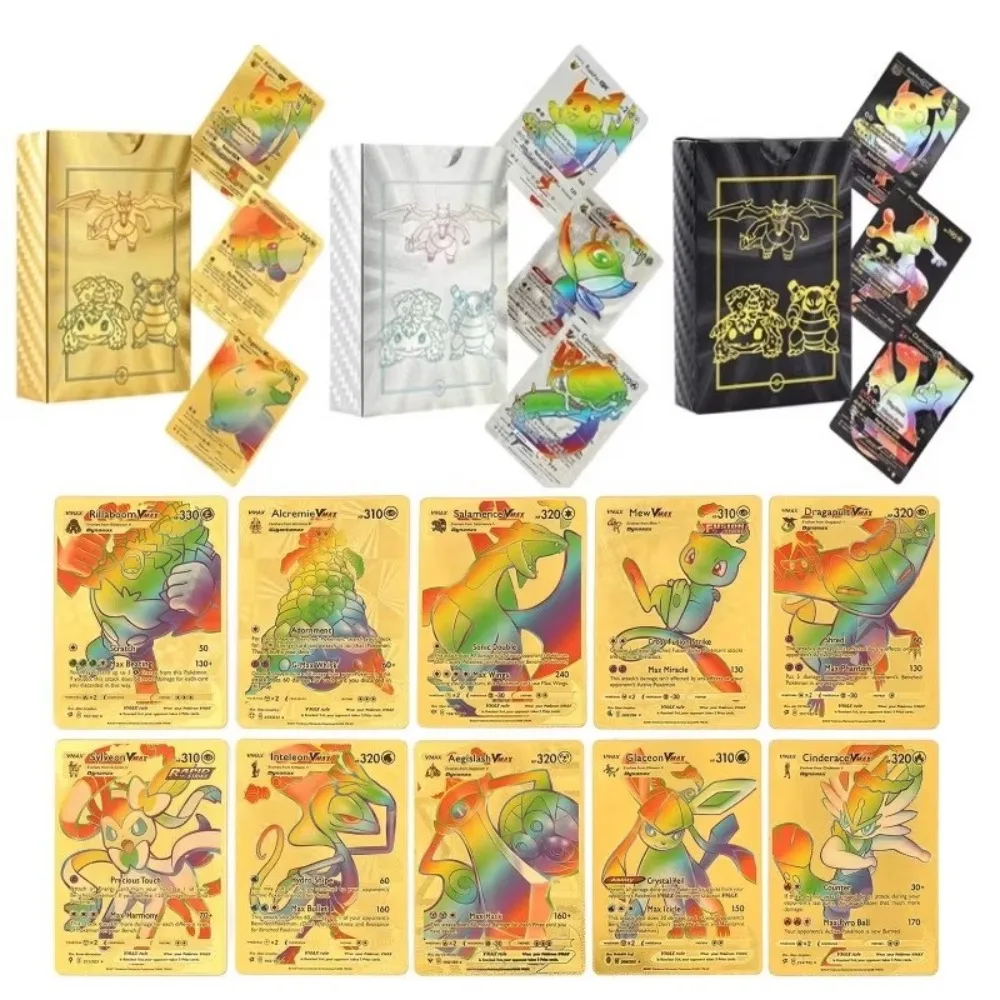 새로운 55개/박스 포켓몬 카드 Vmax GX EX 레인보우 골드 블랙 실버 뮤츠 희귀 컬렉션 배틀 트레이너 카드 어린이 장난감 선물