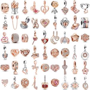 2025 핫 세일 참스 플래닛 비즈 925 스털링 실버 로즈 골드 핑크 나비 장식 팔찌 목걸이 DIY 주얼리
