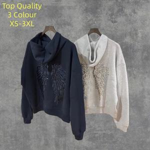 Y2K 레트로 윙스 스팽글 후디 엔젤 윙스 장식 스웨트셔츠 하라주쿠 스위트 레이디 캐주얼 스트리트웨어 릴랙스 핏 풀오버 코트