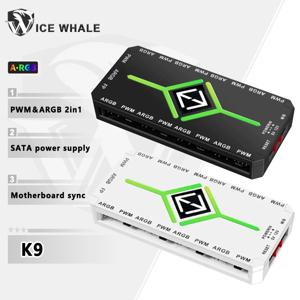 ICE Whale K9 1~9 PWM&ARGB 케이스 팬 허브 SATA 전원 인터페이스 스플리터 4핀 PWM 3핀 어드레서블 ARGB 리모컨 포함