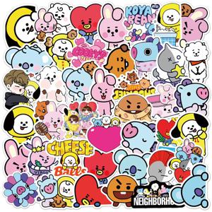 82PCS Kawaii BT21 스티커 가방 노트북 자동차 휴대폰 냉장고 방수 스티커 COOKY KOYA TATA 애니메이션 선물 장난감