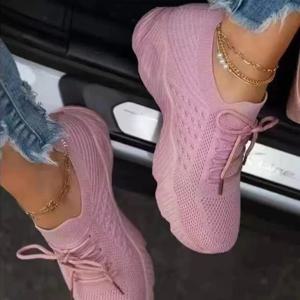 여성 운동화 통기성 캐주얼 여성 양말 신발 레이스 업 숙녀 플랫 여성 봄 Vulcanized Running Zapatillas De Mujer