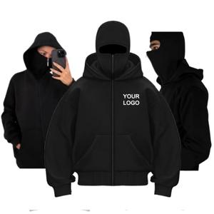 맞춤형 더블 후드 지퍼 후드티 남성용 개성 프린트 긴팔 집업 스웨트셔츠 여성용 닌자 마스크 풀오버 재킷