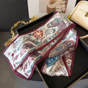 여성용 패션 스키니 실크 스카프, 레터 헤어 리본, 헤어밴드, 반다나, 여성 가방 손목 스카프, 넥타이