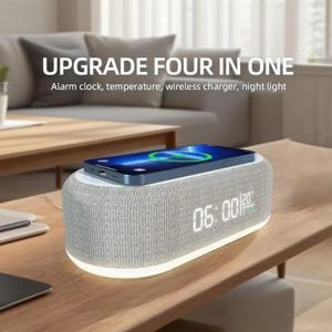 알람 시계 무선 충전 패드 전화기 침실 램프 야간 조명 책상 온도계 아이폰 17 16 15 14 13 고속 충전 도크