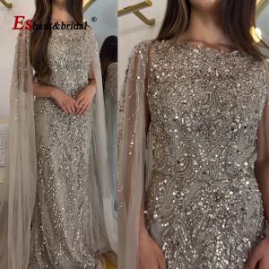 여성을위한 케이프 슬리브가있는 럭셔리 인어 이브닝 드레스 2026 우아한 O 넥 페르시 공식 파티 웨딩 파티 가운 맞춤형