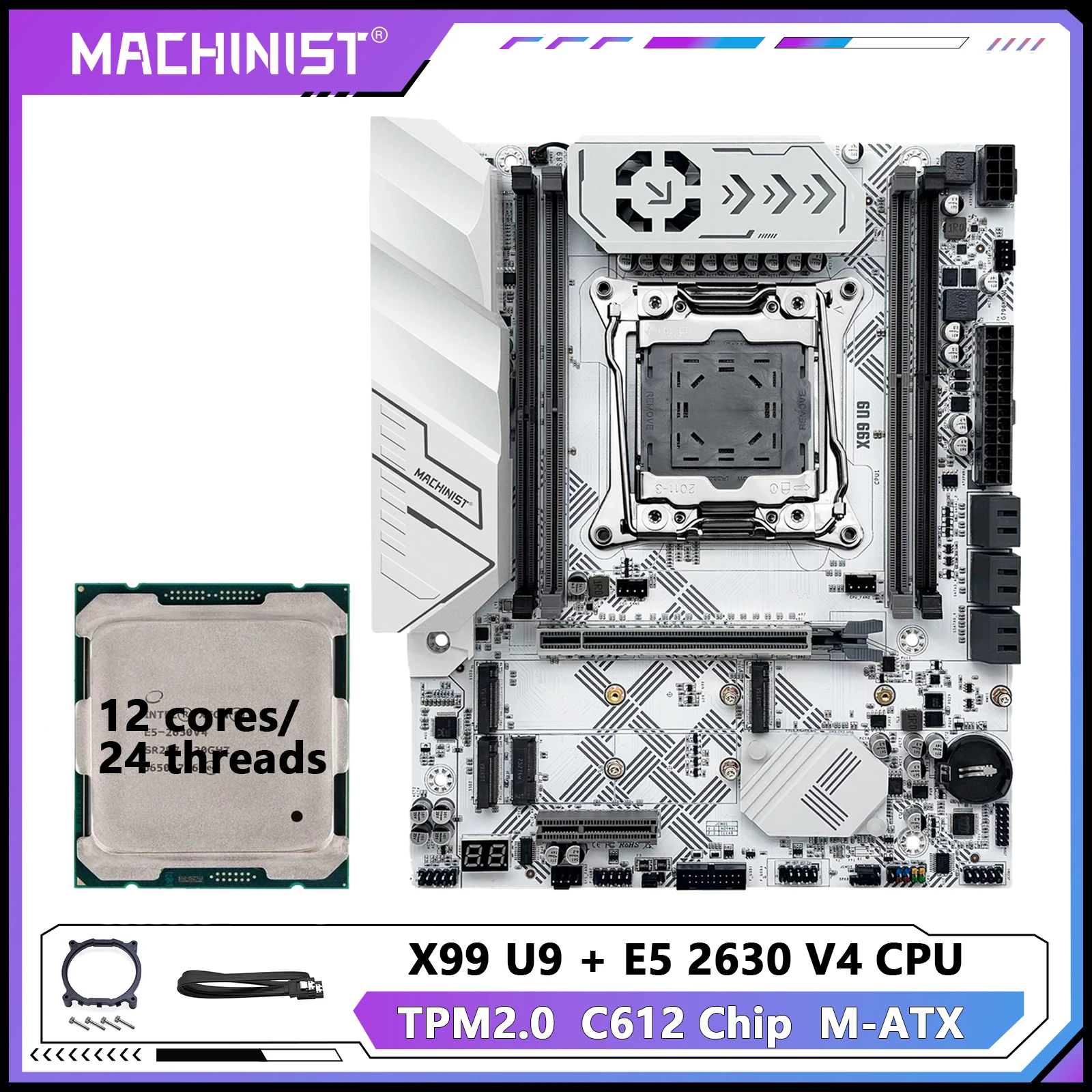 새로운 X99 U9 MACHINIST X99 마더보드 세트 키트 (옵션: LGA2011-3 제온 E5 2630 V4 CPU, TPM2.0 지원, DDR4 메모리, NVME M.2, USB3.0)