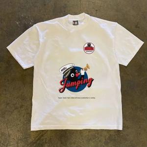 루즈핏 코튼 티셔츠 반팔 이중사 순면 아메리칸 레트로 스타일 커플룩 남녀공용 (샤오첸 스토리)