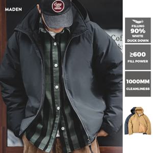 Maden 남성 겨울용 후드 달린 다운재킷 흰 오리털 충전 두꺼운 보온 아우터 웨어 아웃도어 방풍 파카 블랙색 만능 자켓