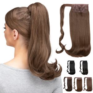 여성용 포니테일 헤어 익스텐션 합성 클립, 내열성 긴 스트레이트 랩, 어라운드 헤어피스, 블랙 다크 브라운 포니 테일
