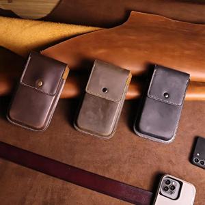 남성용 진짜 가죽 휴대폰 케이스, 레트로 시리즈, 야외 동행자, 손 해방, 캐주얼 선물, 1 개