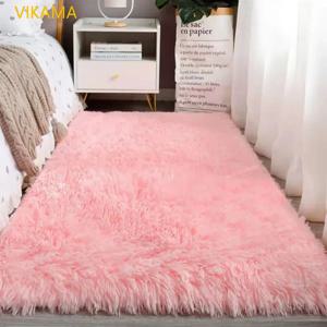 VIKAMA 심플 실크 울 플러시 카펫, 침실 거실 침대 담요, 단색 고급 소프트 담요, 룸 커피 테이블 매트