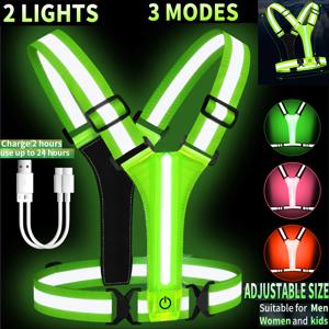 조정 가능한 반사 보안 조끼 안전 높은 가시성 야외 야간 주자 사이클링 스포츠를위한 충전식 러닝 천