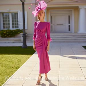 대모 결혼식 하객 원피스 맞춤형 3/4 소매 구슬 깃털 주름 인어 신부 어머니 원피스 파티 가운