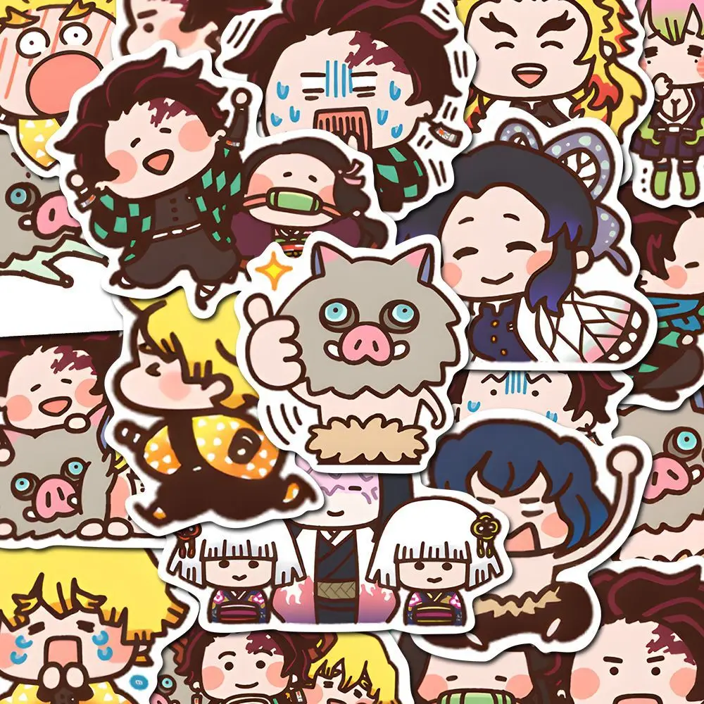 귀여운 만화 귀멸의 칼날 애니메이션 스티커 80개, 카마도 네즈코 데칼, DIY 휴대폰 노트북 여행가방용 멋진 스티커, 어린이 장난감 선물