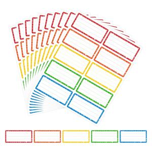 100개 다채로운 이름표 스티커 - 학교, 사무실, 가정, 보관을 위한 5가지 밝은 색상의 쓰기 가능한 자체 접착 라벨.