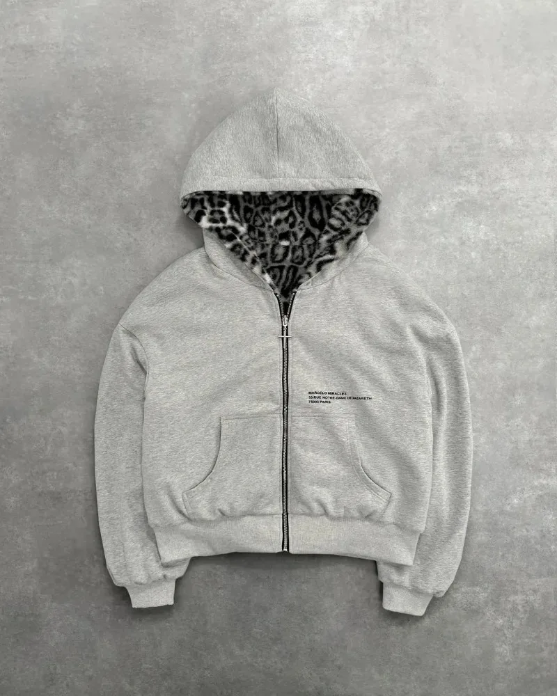 힙합 새로운 양면 의류 하라주쿠 레트로 레오파드 프린트 세련된 루즈 지퍼 후드티 남성 스트리트 캐주얼 스웨트 여성