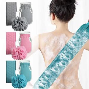 3가지 색상 3피스 목욕 세트, 목욕용 수건 및 목욕용품, 가정용 긴 등 마사지 수건, 목욕 장갑, 목욕 꽃 세트